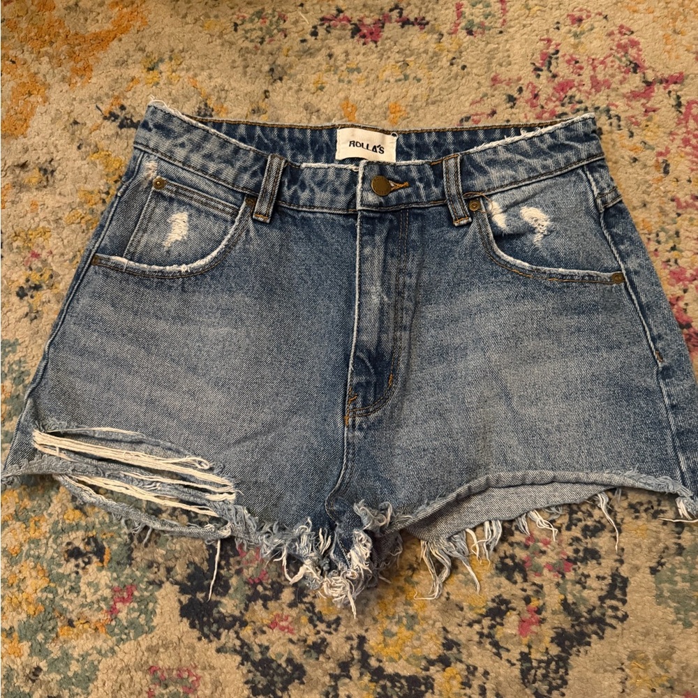 Rolla’s high rise slim denim shorts